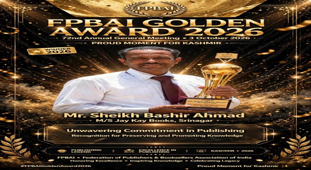 Sheikh Bashir Ahmad becomes first J&K publisher to receive FPBAI Golden Award